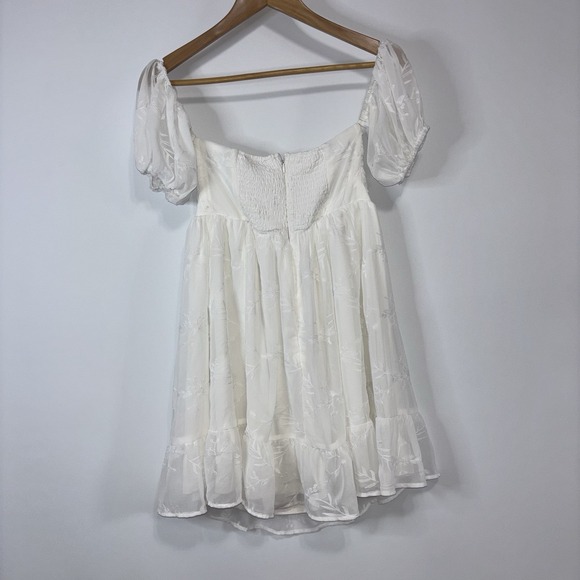 Lulus Cutest Icon White Embroidered Off Shoulder Puff Sleeve Mini Dress Small - Picture 6 of 8